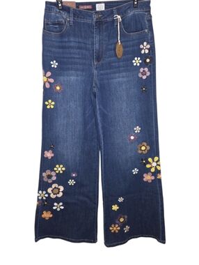 Driftwood Carlie Wide Leg Embroidered Flower Womens Denim Jeans Size 6 NWT